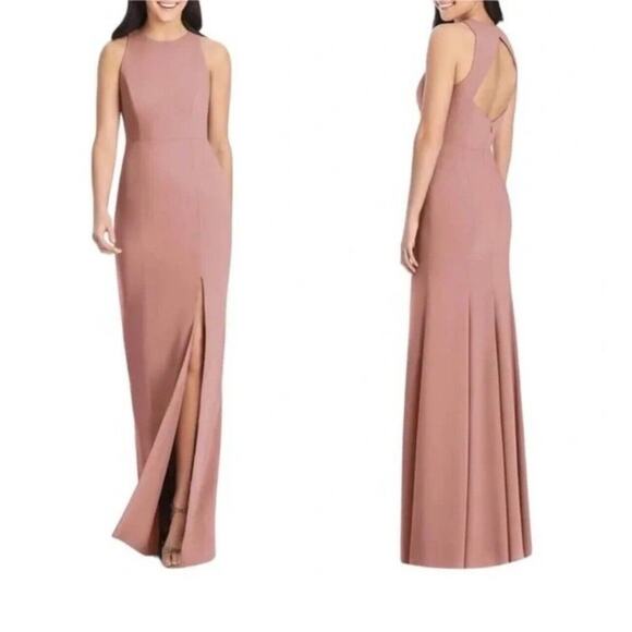 DESSY COLLECTION Cut Out Back Trumpet Gown with Front Slit Desert Rose Pink 18 - Picture 1 of 7